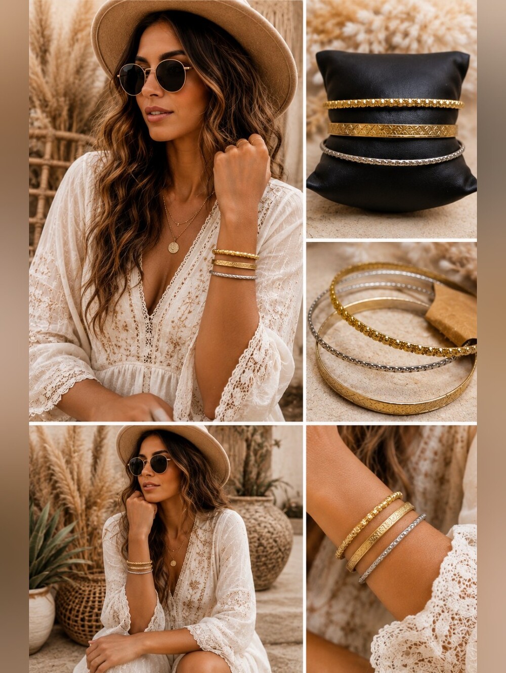 Plus Size Silver & Gold Mixed Metal Bangle Bracelet Set | Stackable Statement